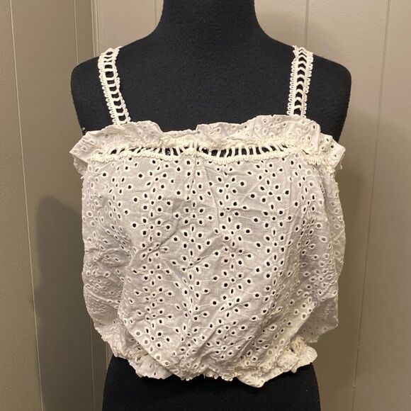 NEW Elan Small Elastic Hem Elastic Neckline Ruffled Strap Breathable White Lace - Picture 2 of 8